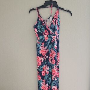 Floral Maxi Dress with Pink and Blue Pattern